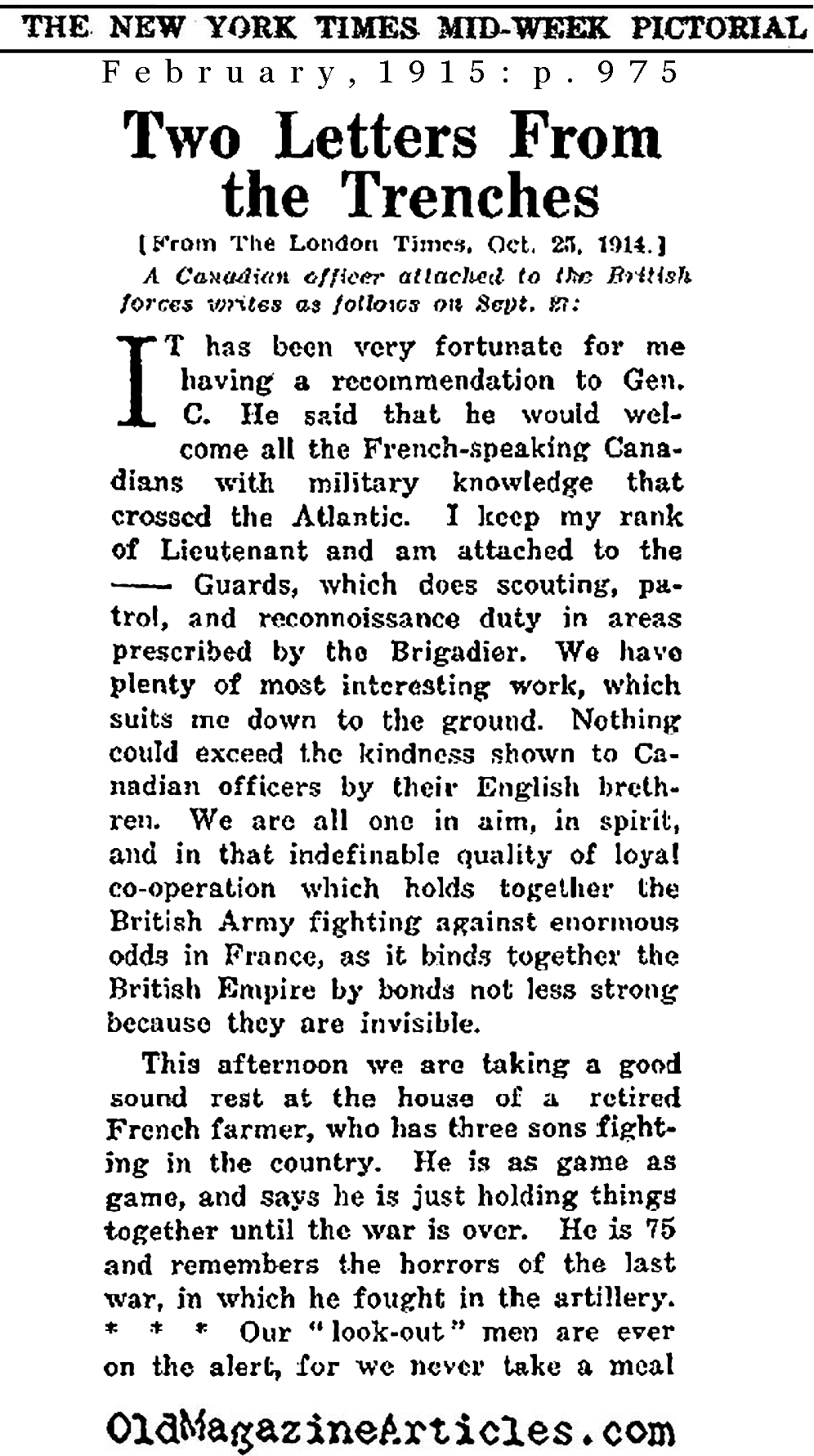 A Letter from the Trenches (New York Times, 1915)